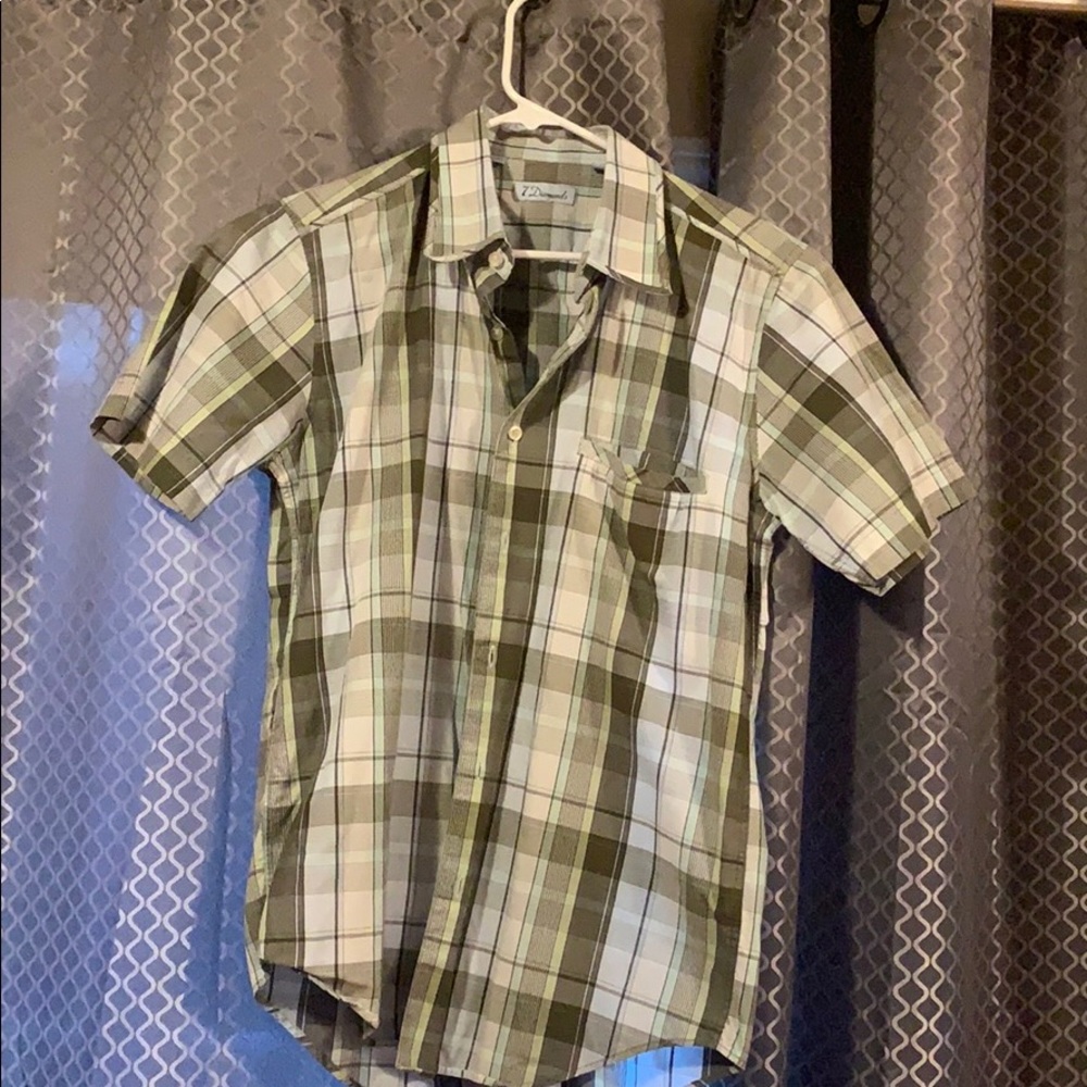 7 Diamonds Green Plaid Casual Button Down Shirt